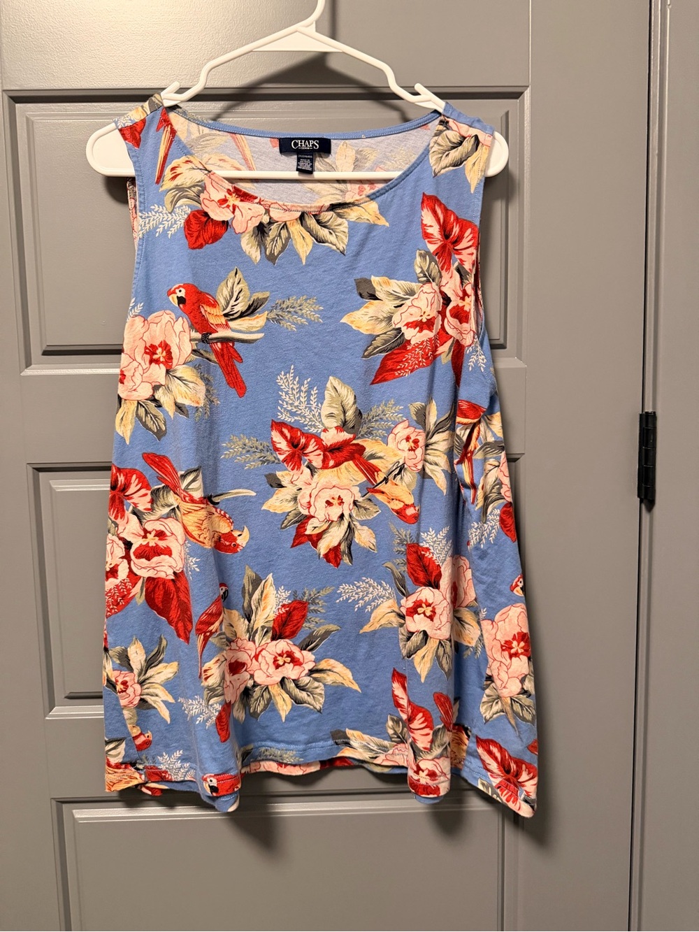 Chaps Tropical Floral Parrot Print 100% Cotton Tank Top 2X
